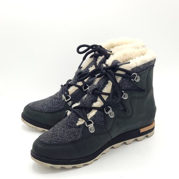 Sorel Sneakchic Alpine Winter Snow Boots LL5334-010 Black Grey women's size 7 - Picture 4 of 9